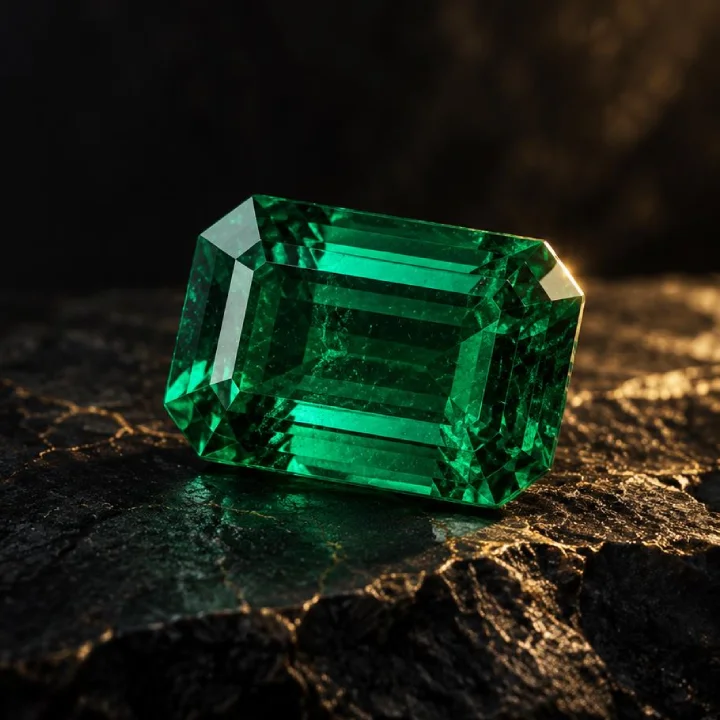 Colombian emerald on rock