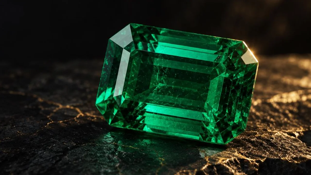 Colombian emerald on rock with gold veining