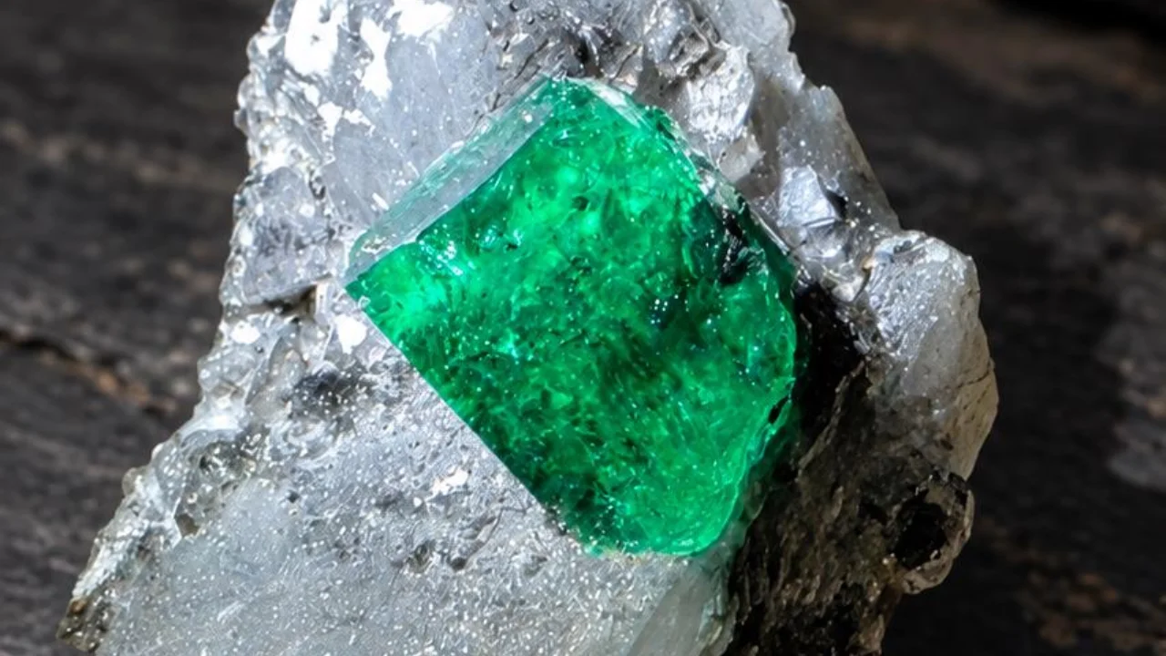 Emerald crystal in host rock