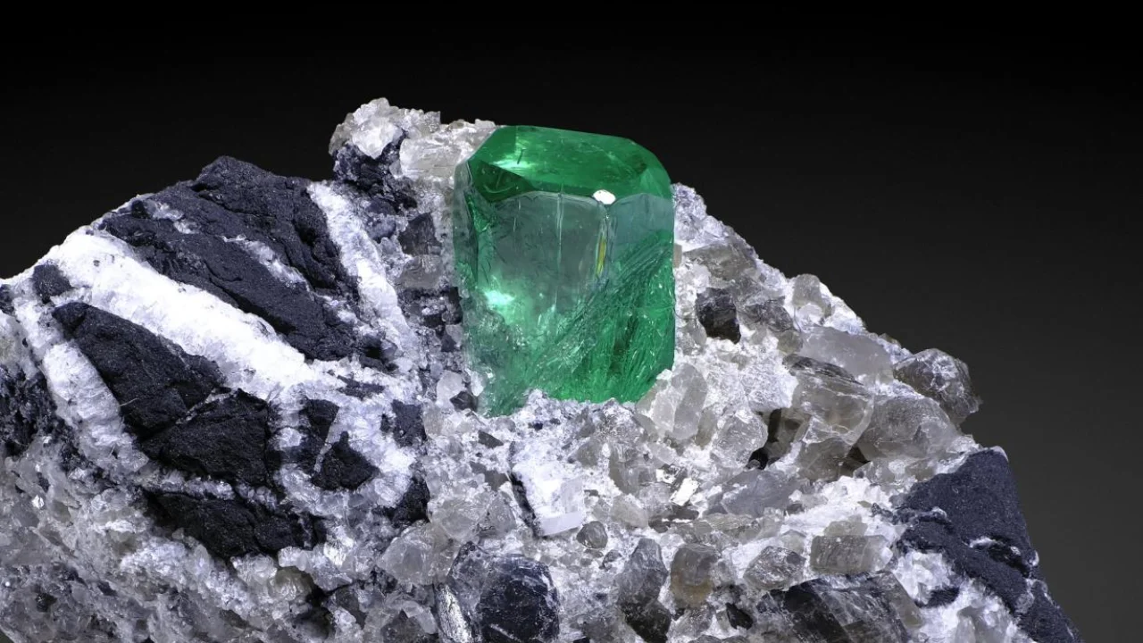Emerald embedded in host rock