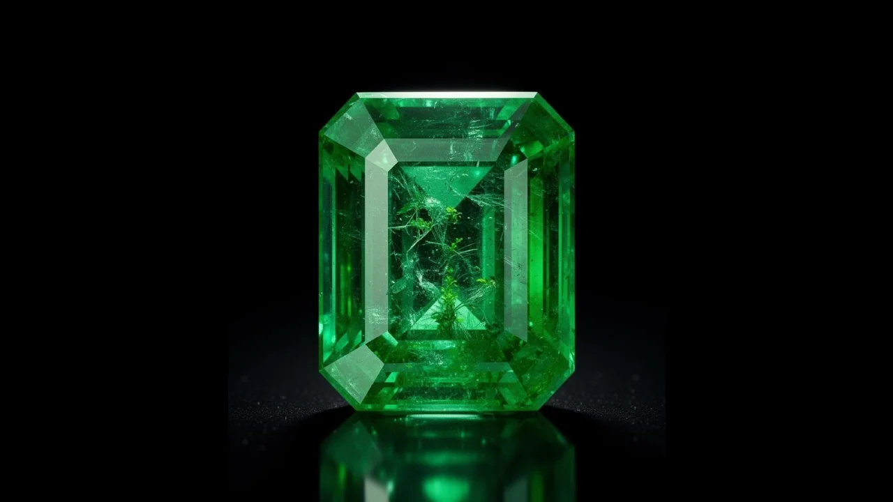Emerald-cut stone showing its jardin